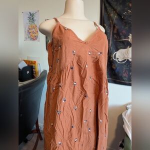Universal Thread Rust Midi Dress with Floral Embroidery